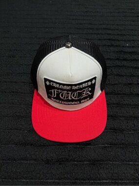 Chrome Hearts Red Brim Black Mesh Trucker Hat